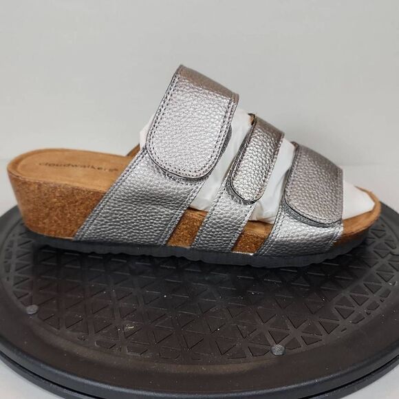 Cloudwalkers Plus Size Wedge Penny in Pewter Metallic Women's Size 7W - Picture 1 of 10